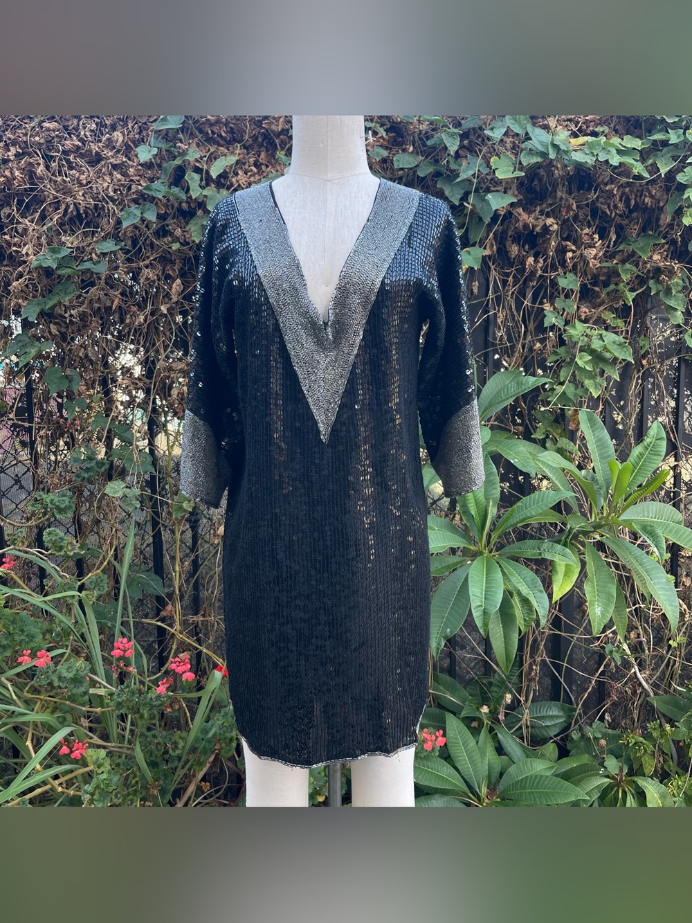 Foley's Silk Beaded Sequin Tunic Dress SZ XS- GUC